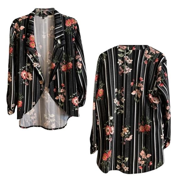 MOA MOA Collection Jacket Womens Size XL Stripe Floral Print Blue Stretch - Picture 9 of 10